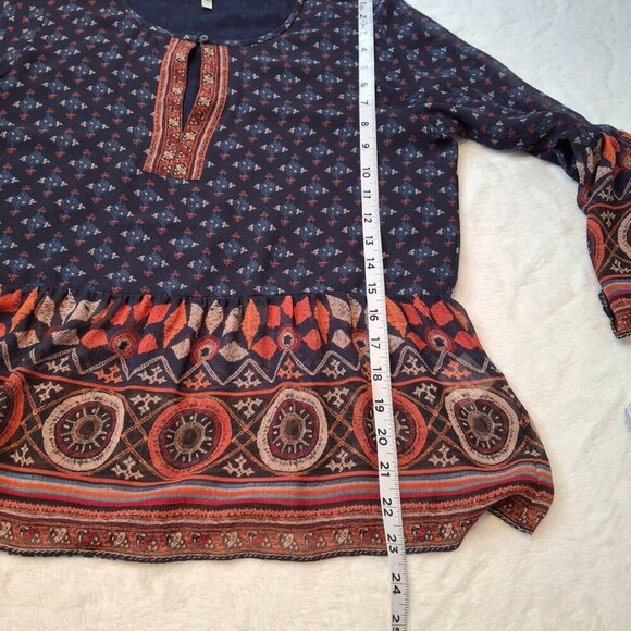 Joie Silk Babydoll Blouse Sz S Sheer Boho Western Aztec Coastal Cowgirl Artsy - Picture 12 of 14